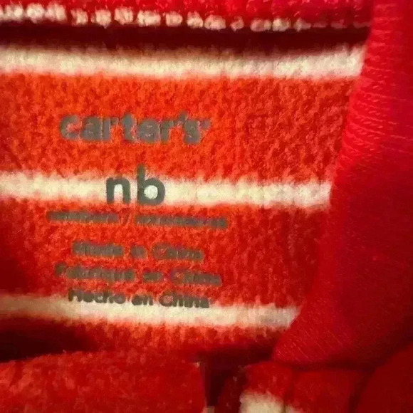 Carters fleece sleeper - size NB EUC. This is a burnt orange color with a moose - Picture 3 of 4
